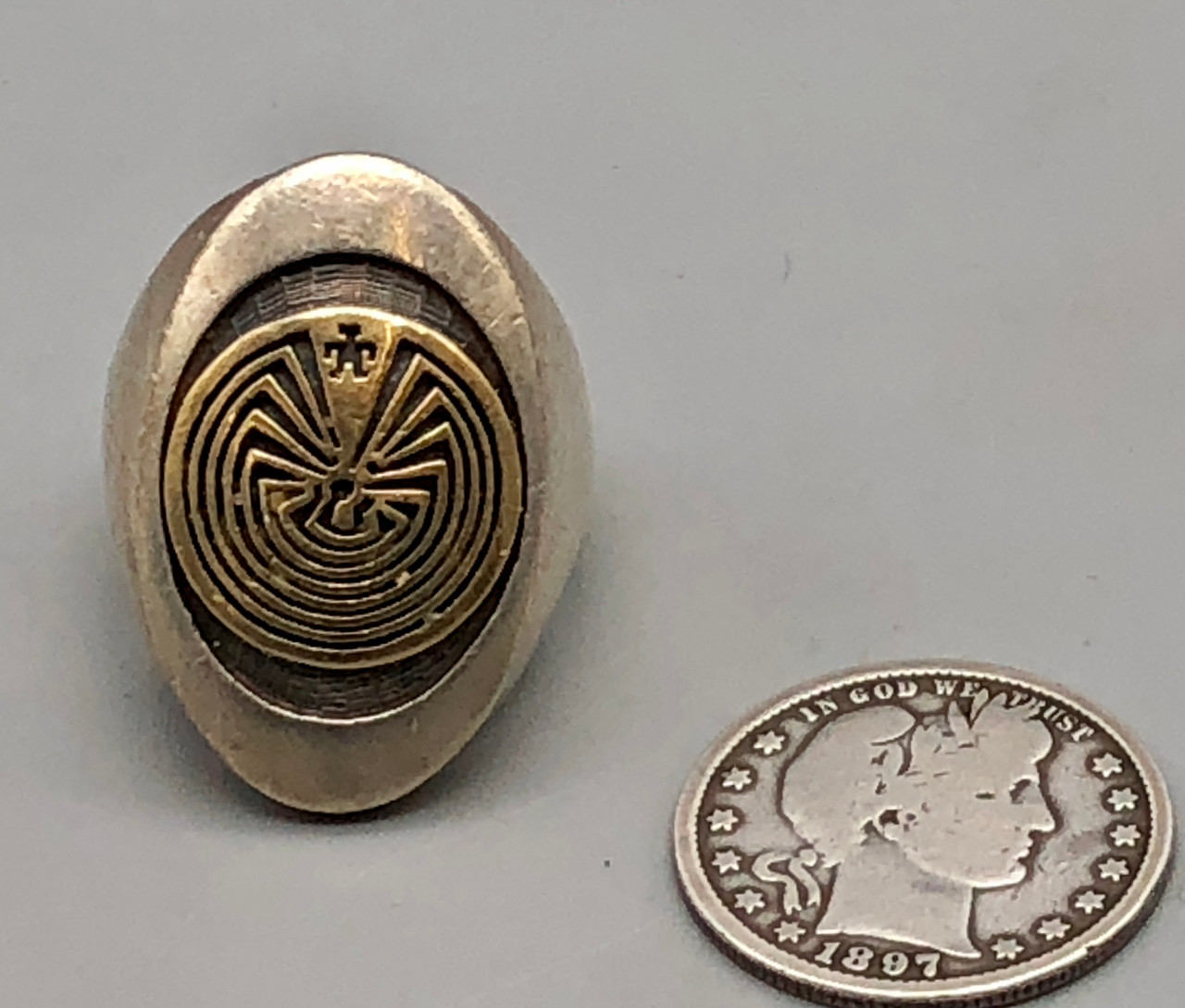 14K Gold and Sterling Silver Hopi Man in the Maze Ring by Jason Takala