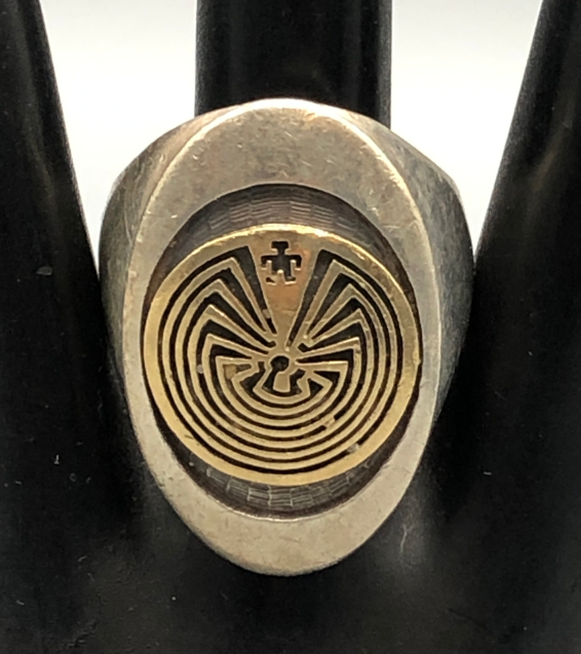 14K Gold and Sterling Silver Hopi Man in the Maze Ring by Jason Takala