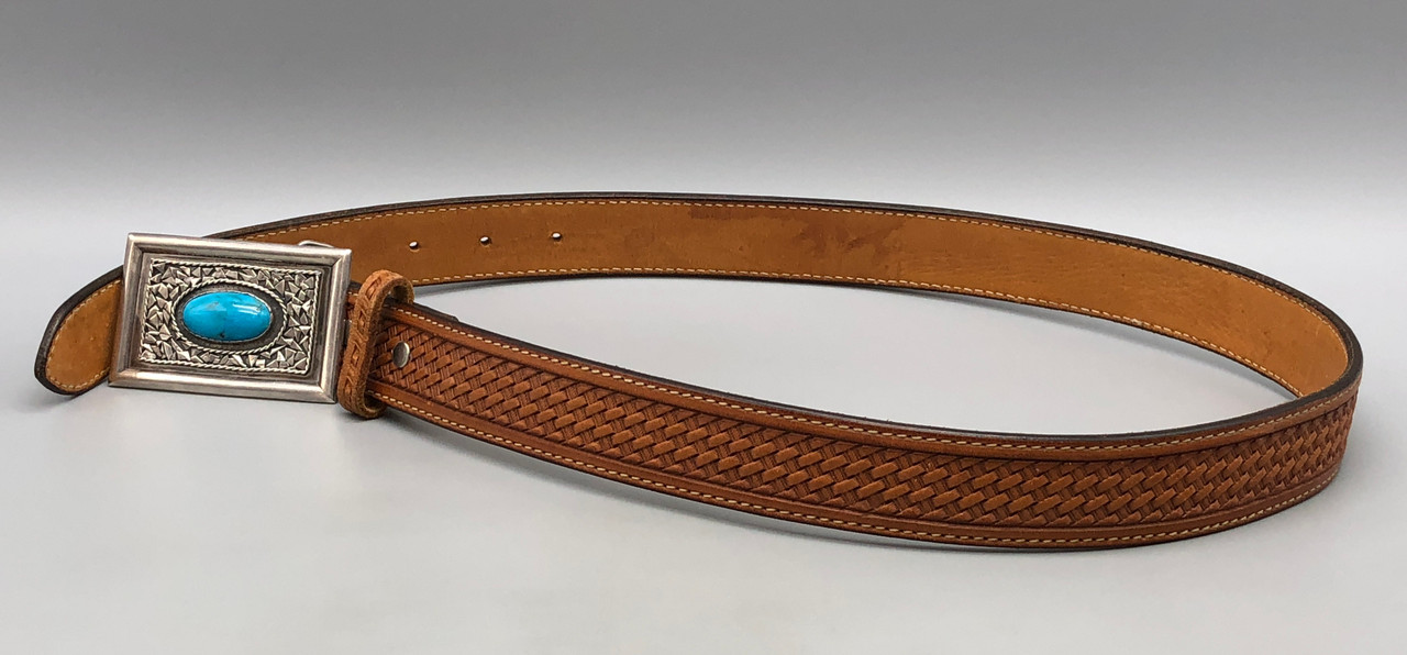 Turquoise and Sterling Silver Belt Buckle with Nice Leather Belt