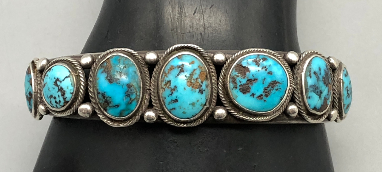 Great Old Handmade 9 Stone Natural Turquoise Bracelet