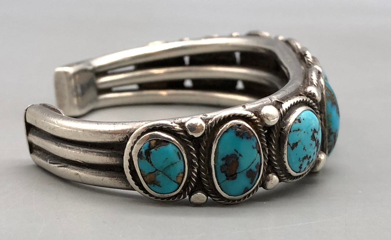 Great Old Handmade 9 Stone Natural Turquoise Bracelet