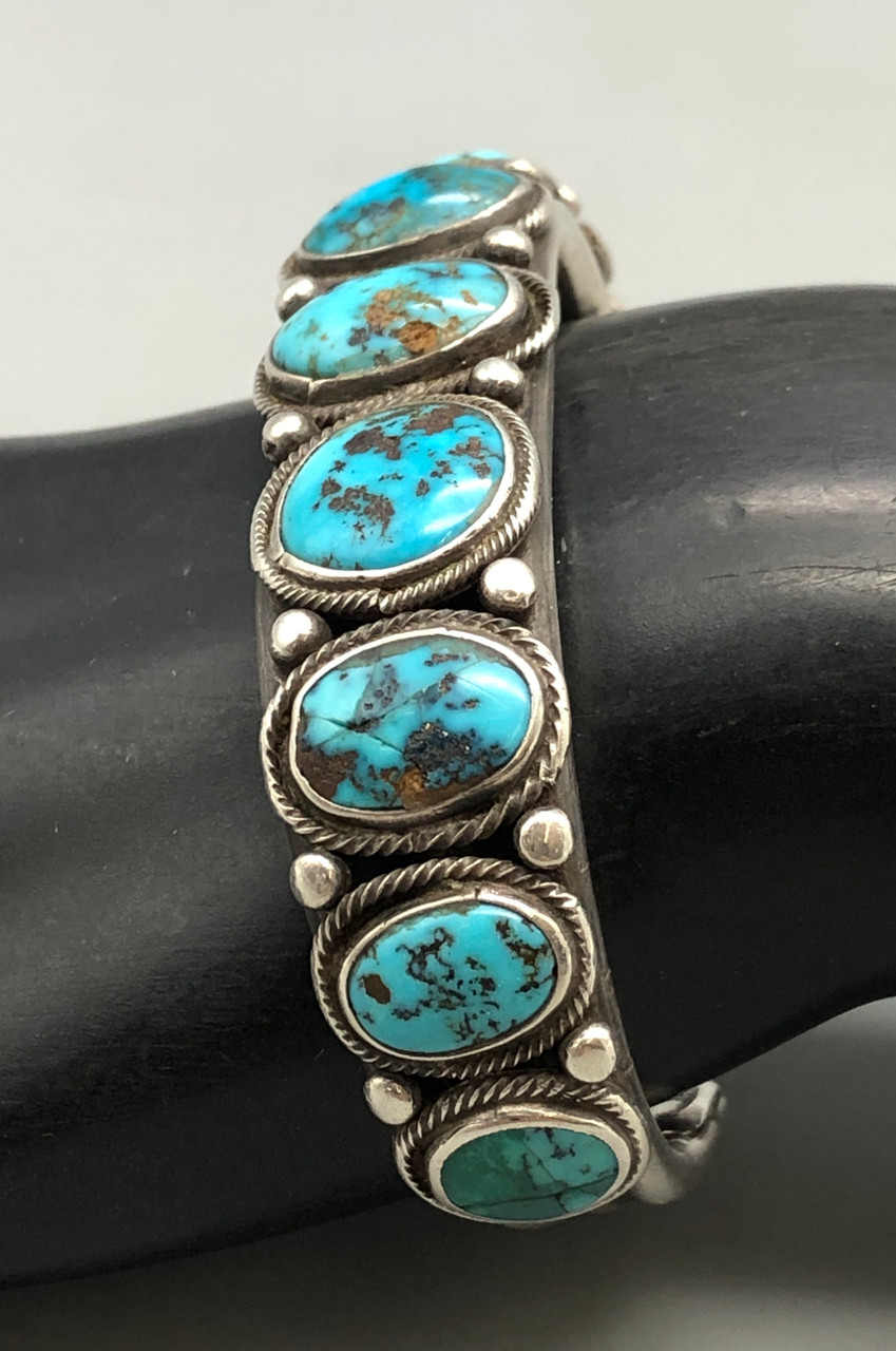 Great Old Handmade 9 Stone Natural Turquoise Bracelet