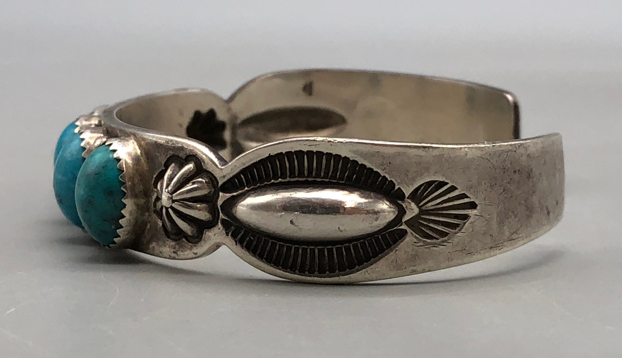 5 Stone Turquoise And Sterling Silver Bracelet By Edison Sandy Smith