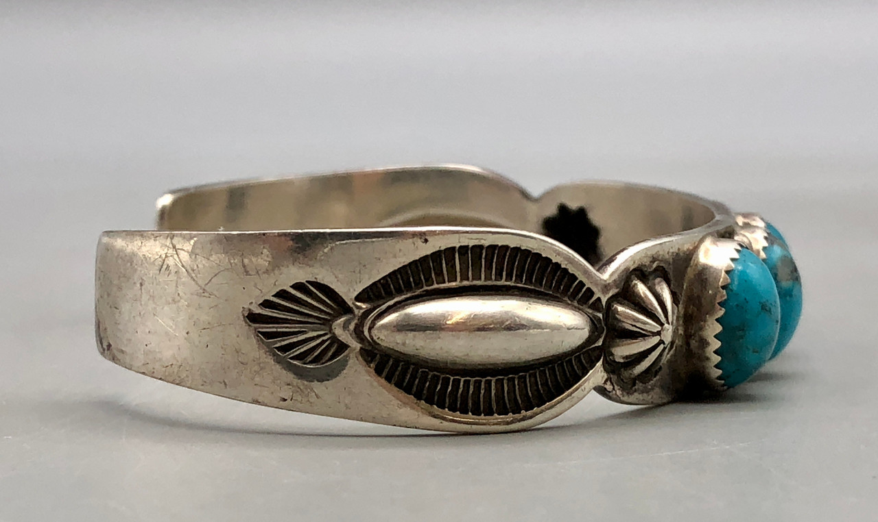 5 Stone Turquoise And Sterling Silver Bracelet By Edison Sandy Smith