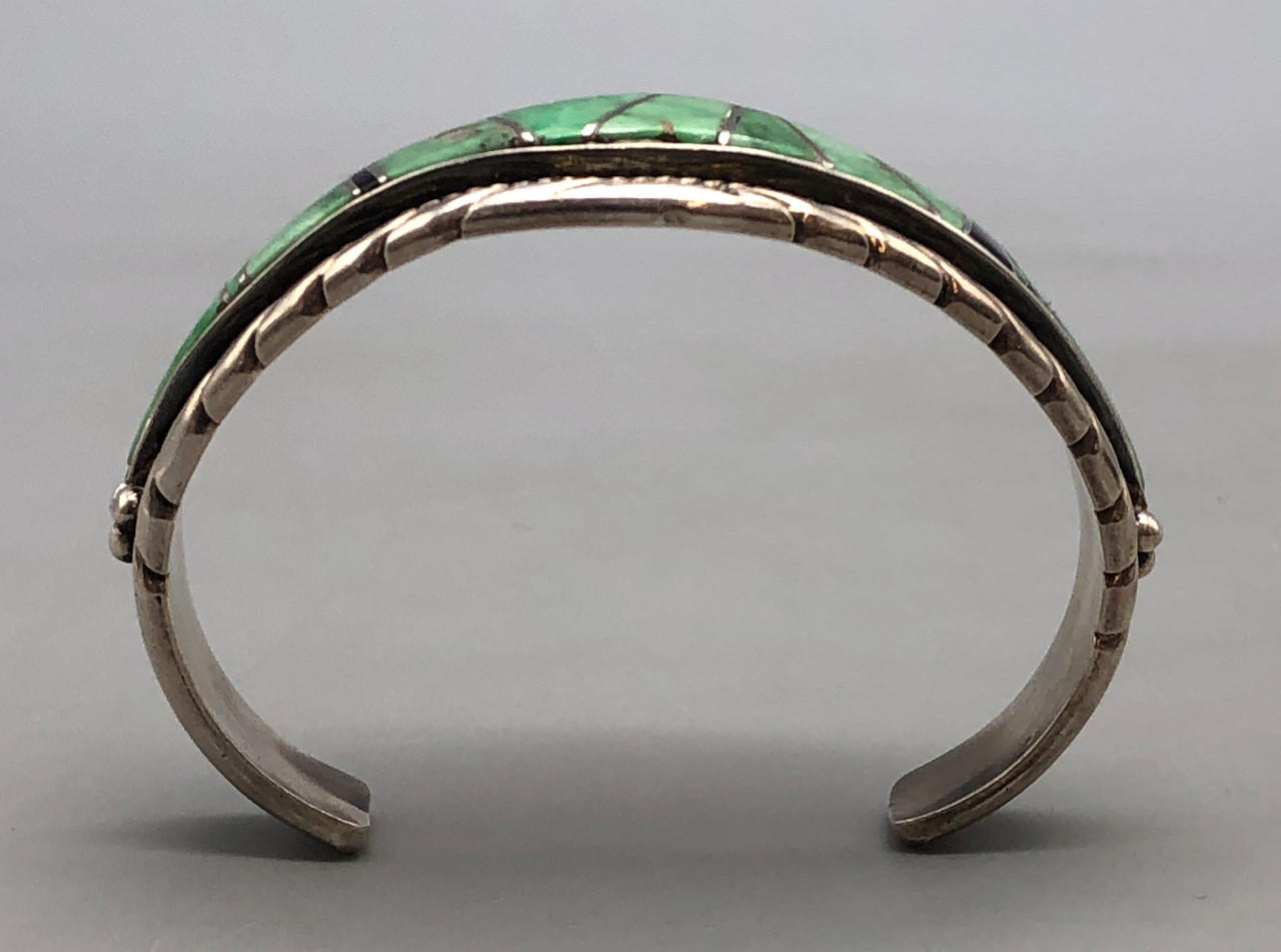 Turquoise And Onyx Inlay Set In Sterling Silver Bracelet