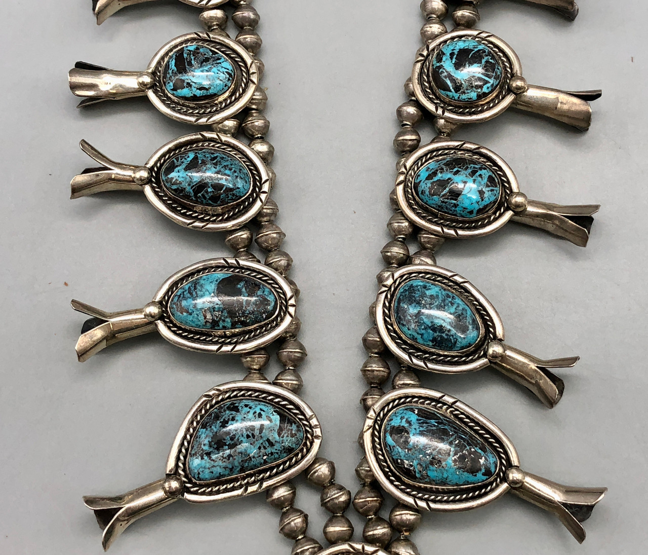 Vintage Blue Diamond Turquoise And Sterling Silver Squash Blossom