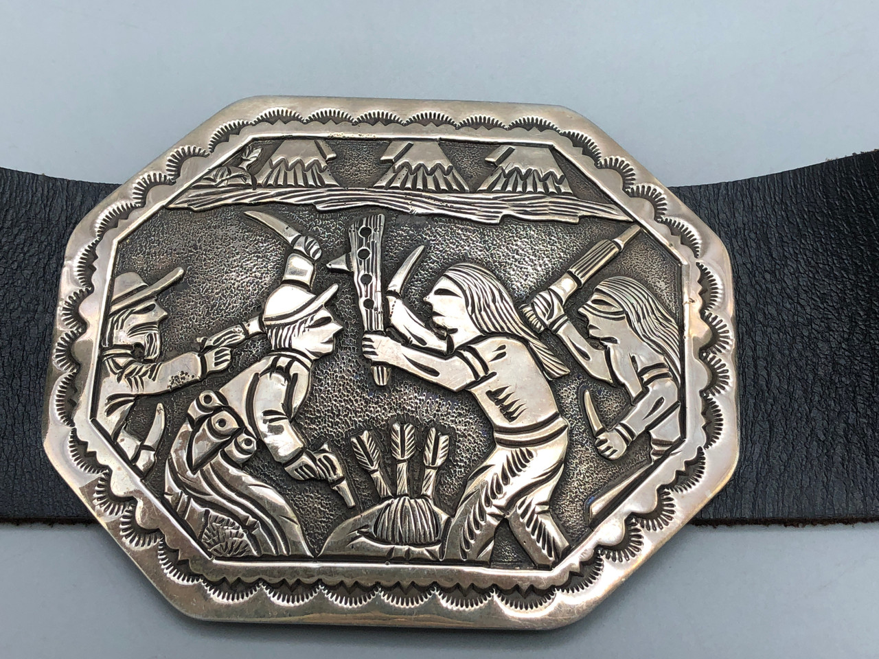 Custer's Last Stand Storyteller Concho Belt by Floyd Becenti, Jr.