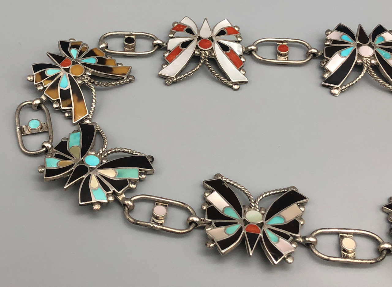 ❗️SOLDC❗️ hain Belt ? Vintage Silver & Turquoise Inlay Butterfly Chain Belt Neon Blue ? Butterfly Flower Power waist Belt (one of a  main image 2