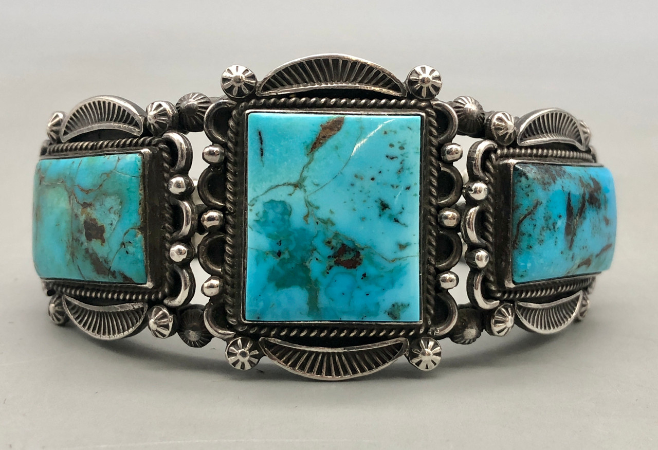 Three Stone Turquoise Bracelet by Tommy Jackson