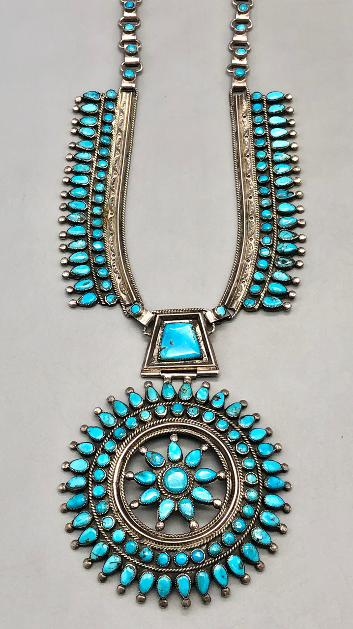 Top of the Line Turquoise Cluster Style Necklace by Victor Moses Begay