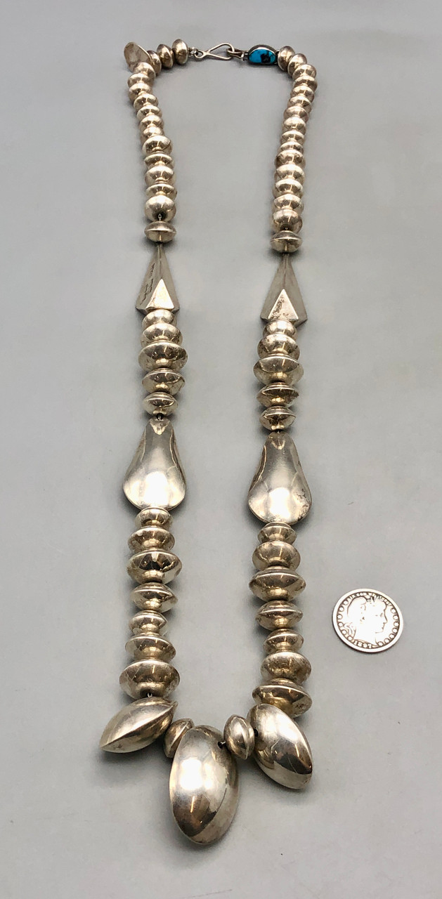 Unique Handmade Sterling Silver Bead Necklace By Orville Tsinnie