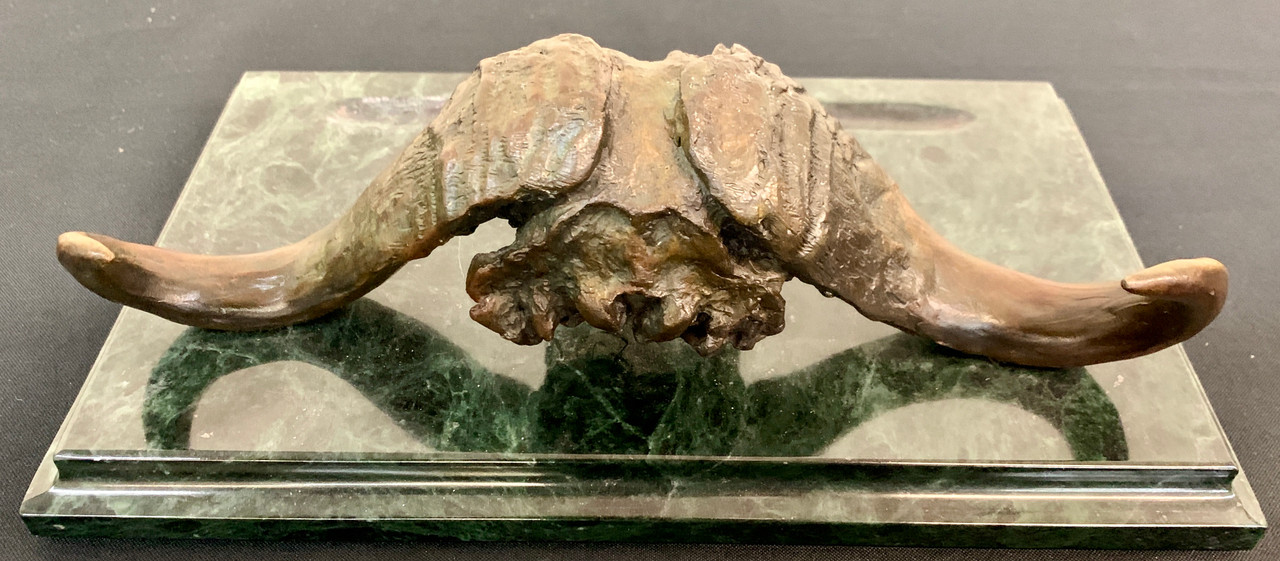 Bronze Water Buffalo Horns Desktop Pen Holder, Marked Adonis