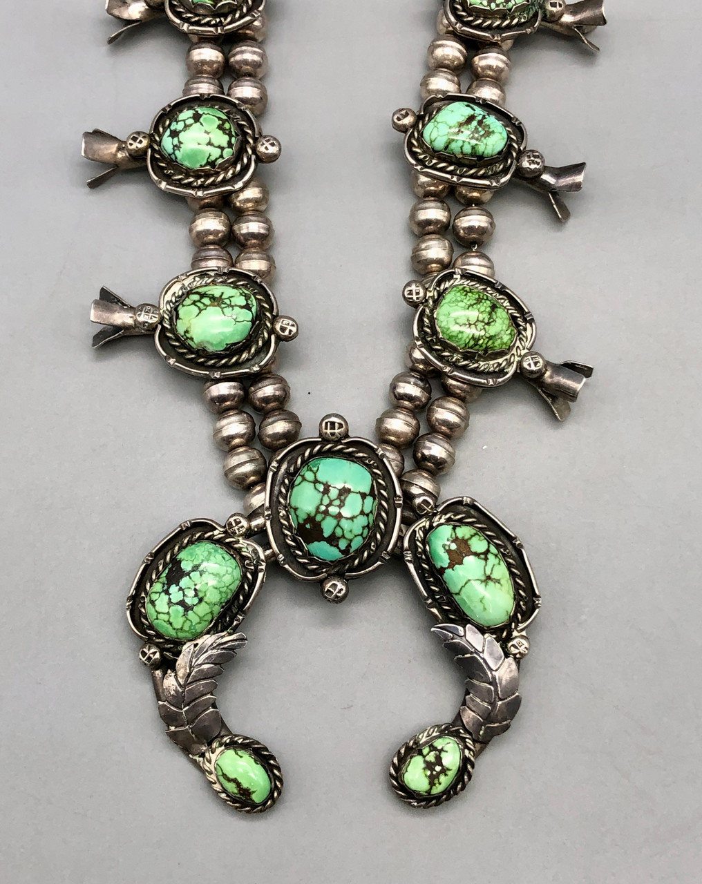 Nice High Grade Green Turquoise Squash Blossom Necklace
