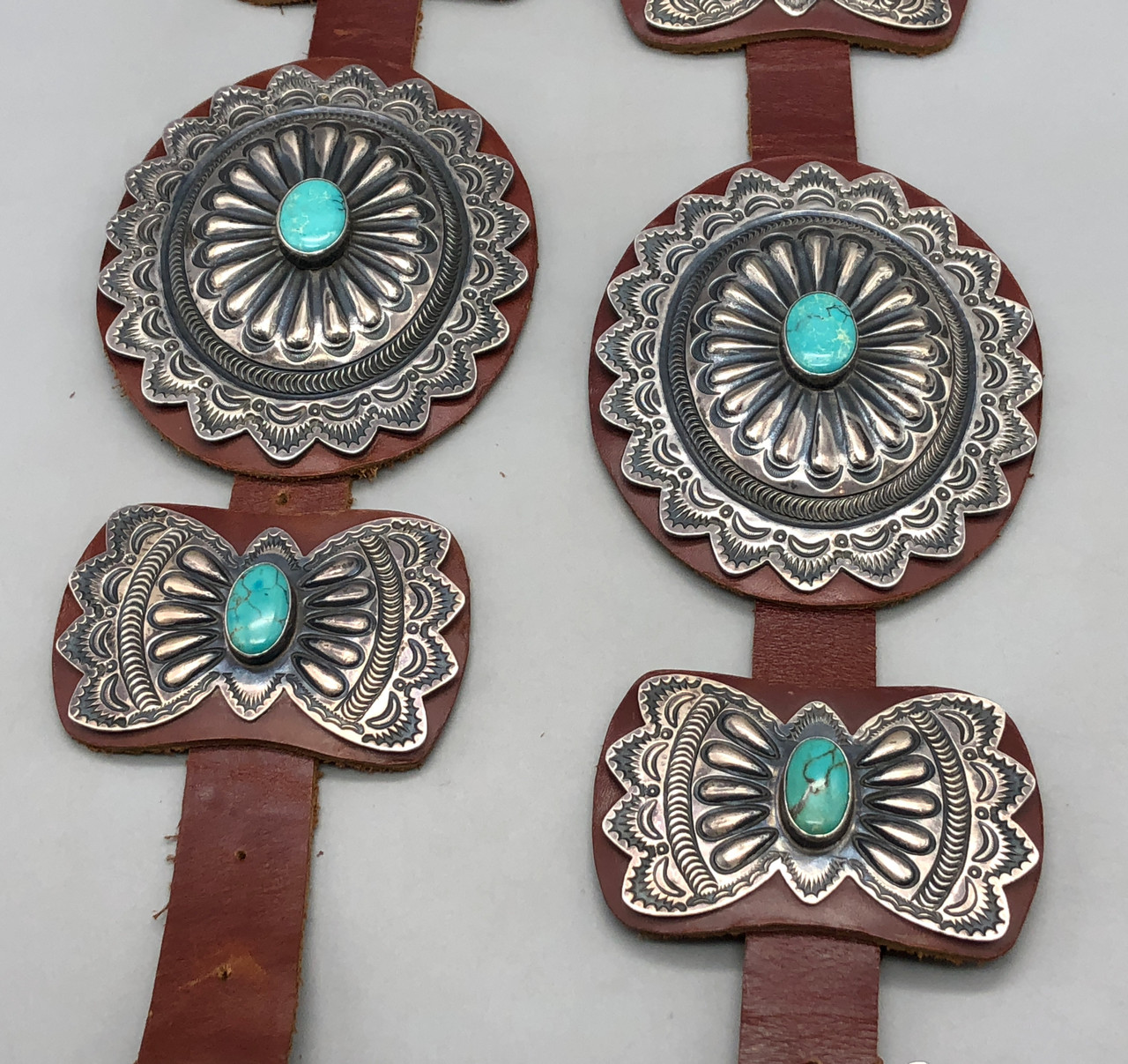 Sterling Silver And Turquoise Concho Belt By Kirk Smith