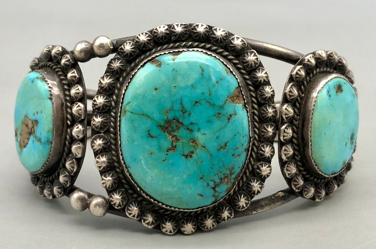 Circa 1930s To 1940s Handmade Turquoise Bracelet
