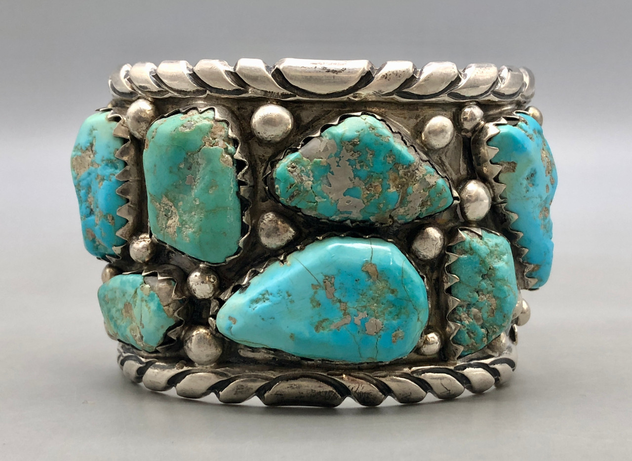 Vintage Seven Stone Zuni Turquoise Bracelet By Eugene Mahooty