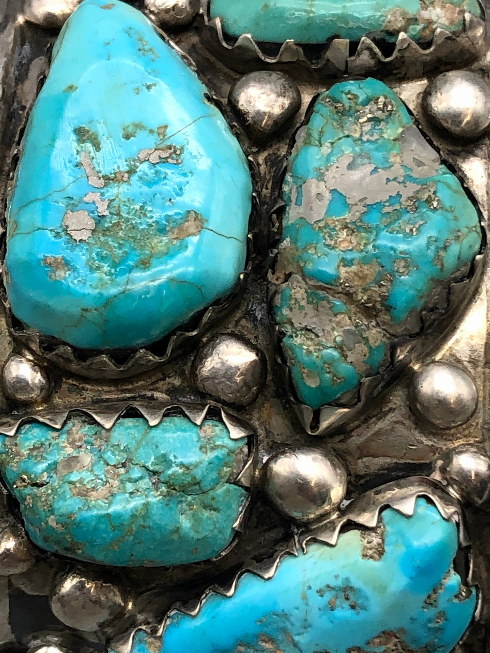 Vintage Seven Stone Zuni Turquoise Bracelet By Eugene Mahooty