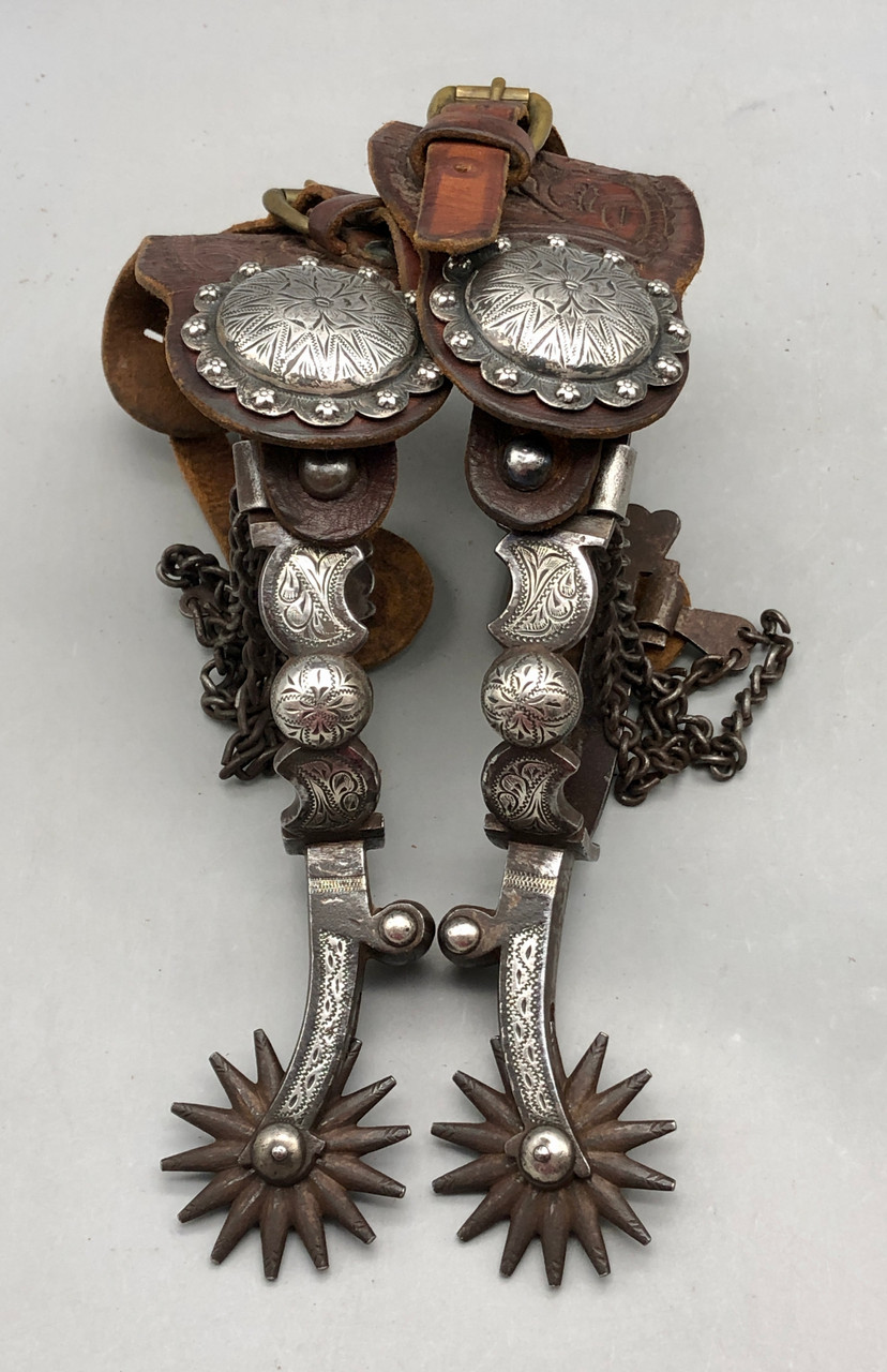 Nice Pair Of Antique California Style Spurs With Straps