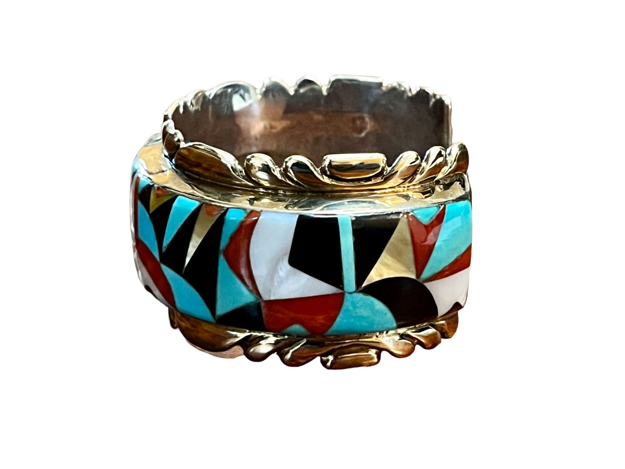 14K Gold and Sterling Silver Multi Stone Inlay Bracelet by Wayne 