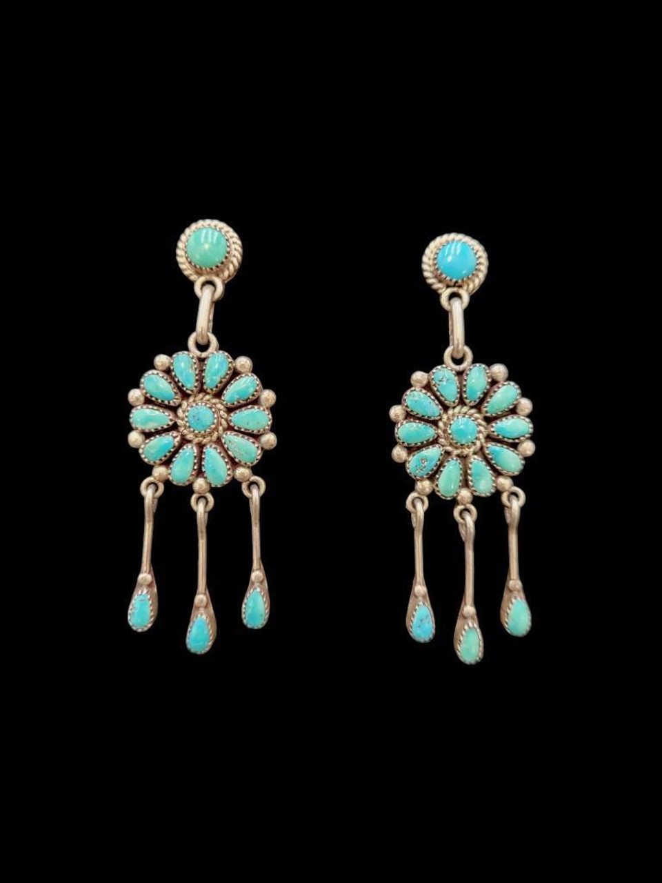 VINTAGE TURQUOISE EARRINGS ビンテージターコイズピアス Vintage Turquoise Cluster Necklace with Earrings and Pin