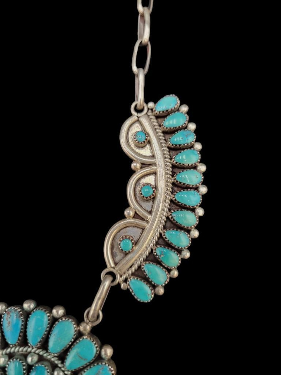 Vintage Turquoise Cluster Necklace with Earrings and Pin