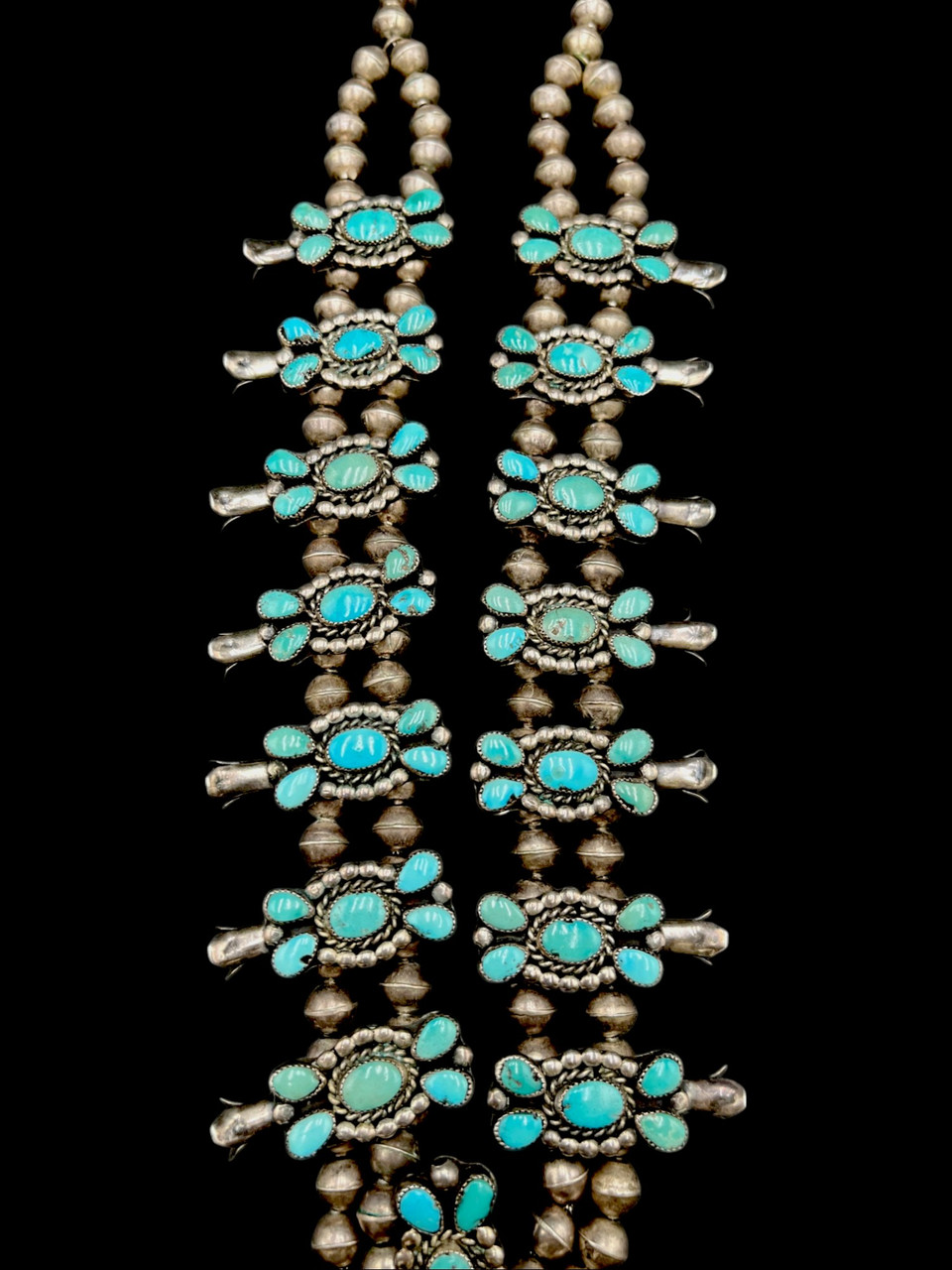 1940s -1950s Turquoise Cluster Squash Blossom Necklace