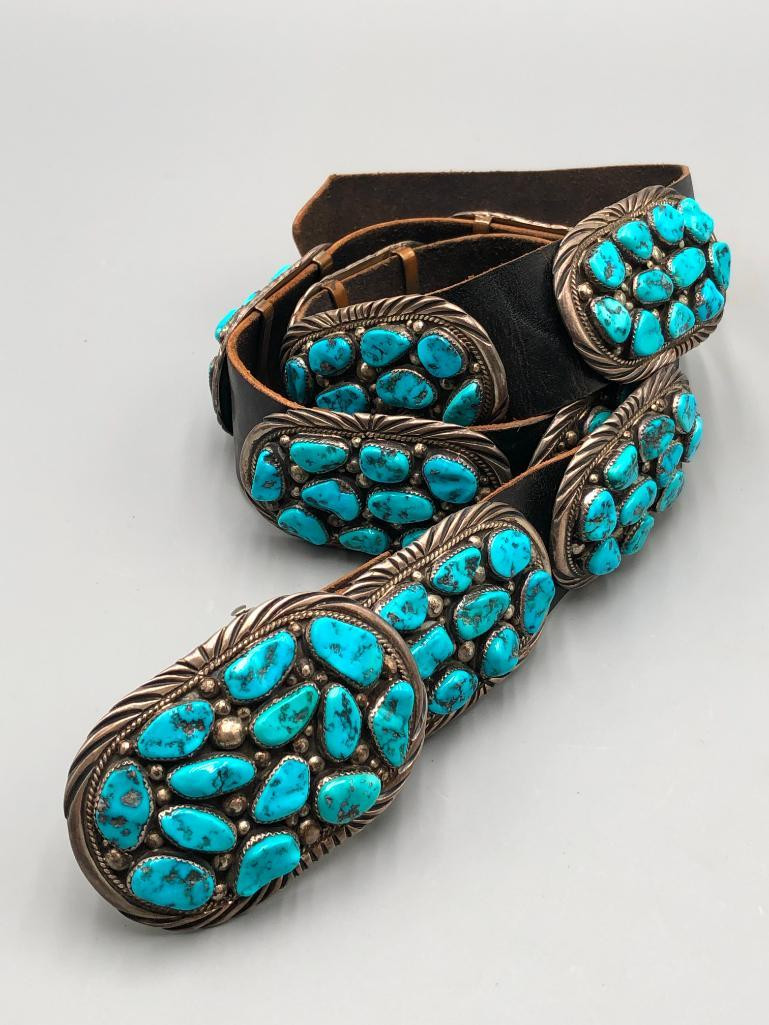 Turquoise Cluster Concho Belt by Timothy Lee