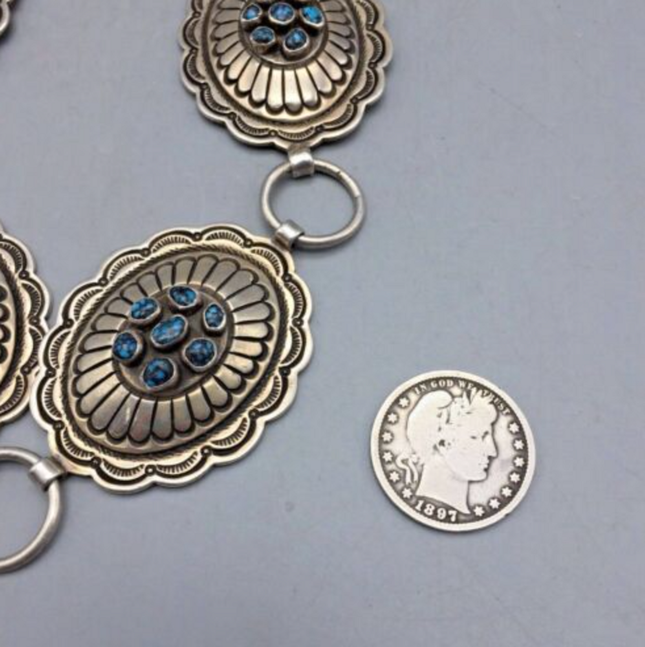 RARE! GORGEOUS! *LANDER BLUE* TURQUOISE & STERLING SILVER CONCHO BELT ...