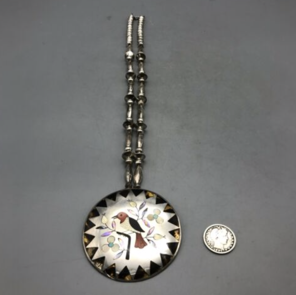 VINTAGE ZUNI INLAY NECKLACE BY SAMMY AND ESTHER GUARDIAN NEW, OLD STOCK