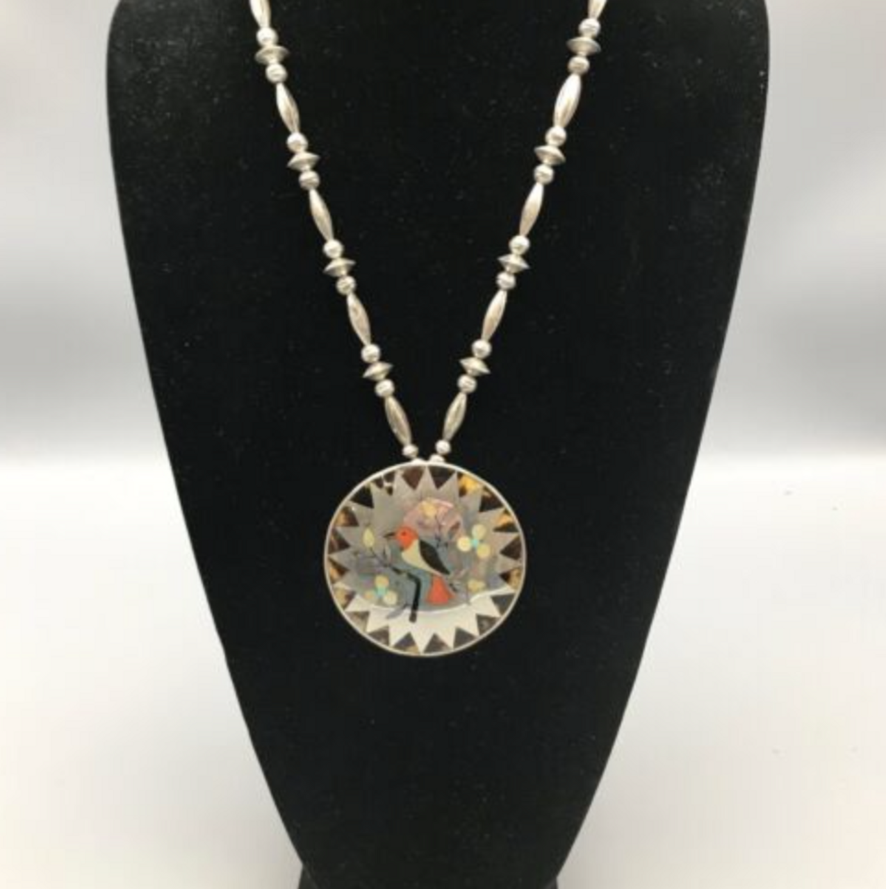 VINTAGE ZUNI INLAY NECKLACE BY SAMMY AND ESTHER GUARDIAN NEW, OLD STOCK