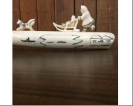 Large Alaskan Carved Walrus Ivory "Dog Sled" Signed
