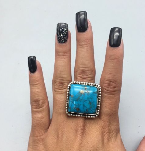 ring, sterling silver, turquoise, new, signed, Native, Ambrose Tsosie, Navajo