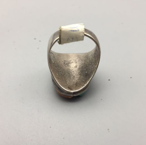 ring, Zuni, vintage, inlay, sterling silver, spiny, turquoise, mother of pearl, MOP, size 11, Native American