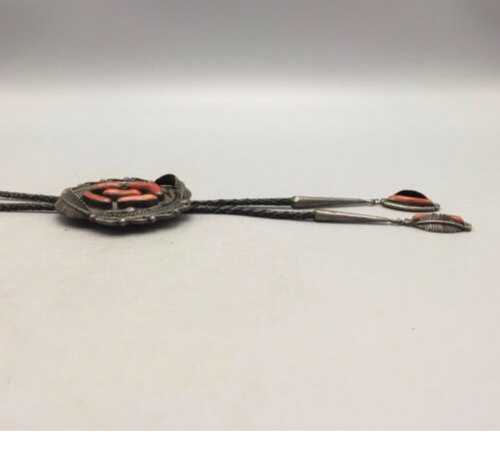 bolo, coral, sterling silver