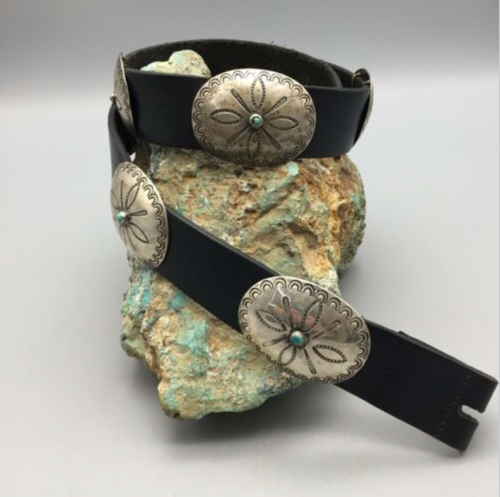 concho belt, sterling silver, turquoise