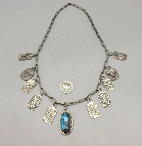 Vintage tab necklace with a beautiful turquoise pendant