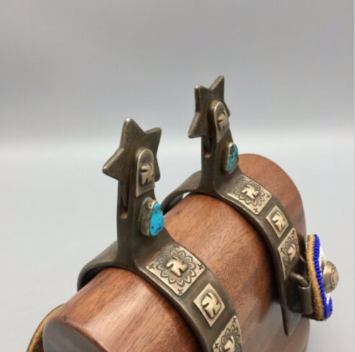 spurs, Navajo, beaded straps, engraved