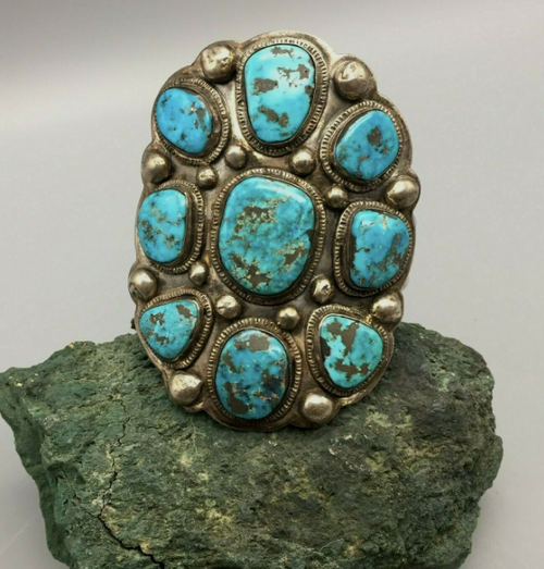 Large  nine turquoise stone cuff