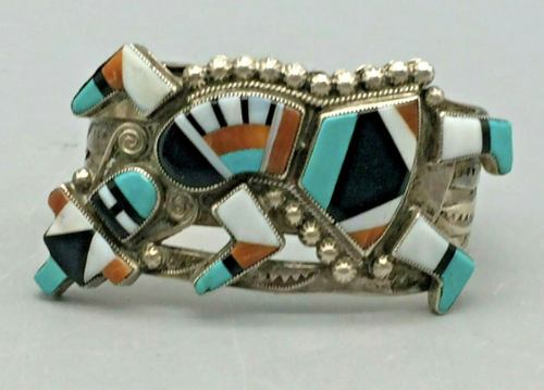 Gorgeous! Vintage Zuni Inlay Rainbow Man Cuff
