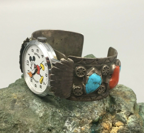 Vintage coral and turquoise watch cuff