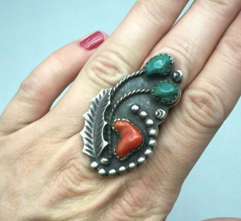 Coral and turquoise ring