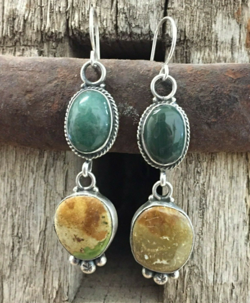 Green double drop earrings