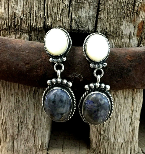 Pearl and denim lapis earrings