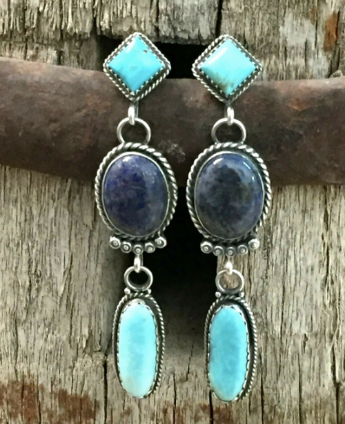 Denim lapis and turquoise earrings