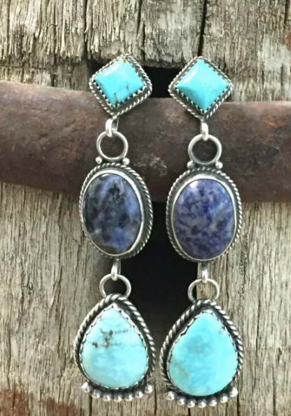 Turquoise and denim lapis earrings