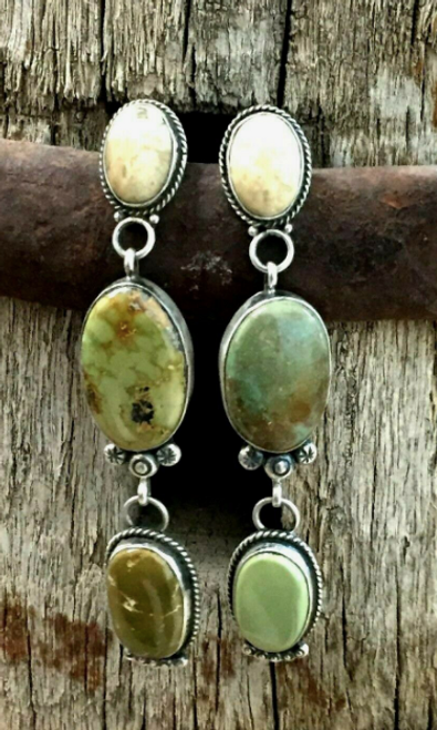 Fossilized and green turquoise earrings