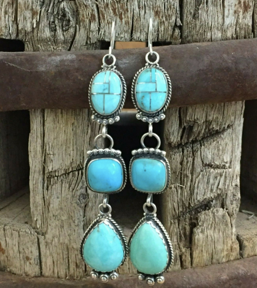 Turquoise inlay dangle earrings