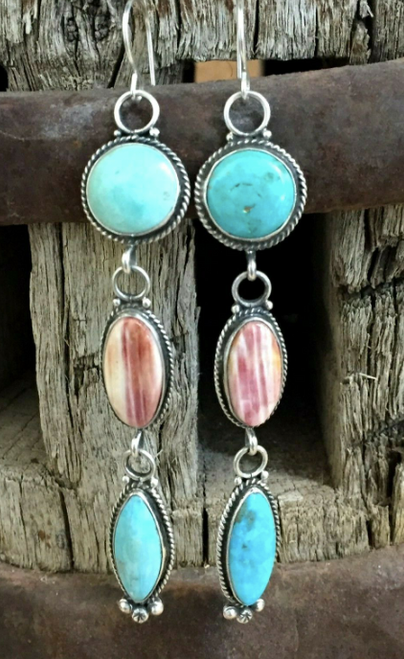 Purple spiny oyster and turquoise earrings