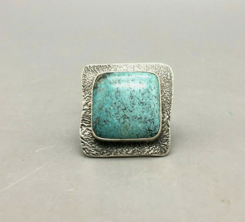 Turquoise and textures sterling silver ring