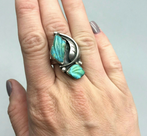 Carved turquoise ring